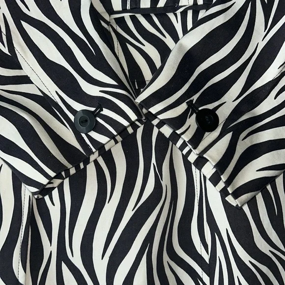 Worthington Zebra Print Trench Coat XL NWOT Stretch Black/White Cotton Funky - Picture 5 of 12